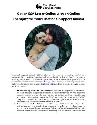 Get an ESA Letter Online with an Online Therapist for Your Emotional Support Animal