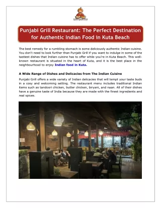 Punjabi Grill Restaurant - The Perfect Destination for Authentic Indian Food in Kuta Beach