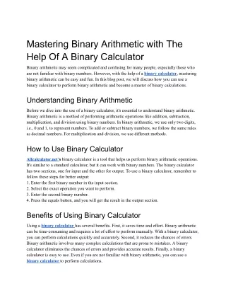 mastering binary arithmetic with the help