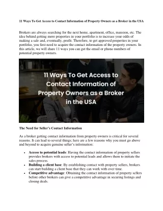 11 Ways To Get Access to Contact Information of Property Owners as a Broker in the USA