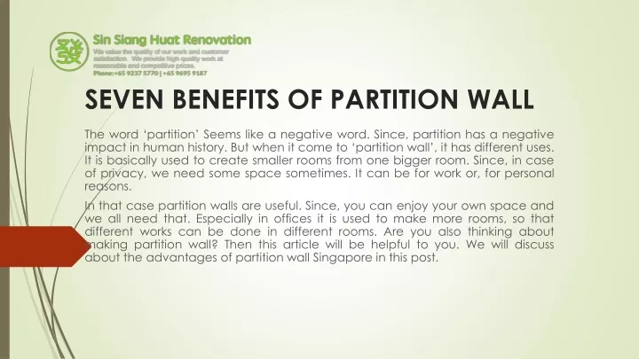seven benefits of partition wall