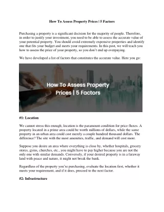 How To Assess Property Prices