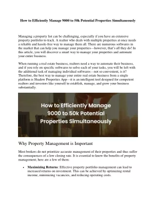 How to Efficiently Manage 9000 to 50k Potential Properties Simultaneously