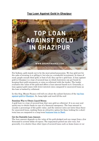 Top Loan Against Gold in Ghazipur