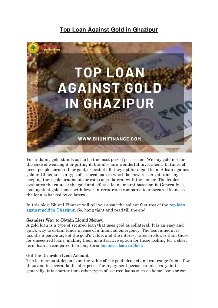 top loan against gold in ghazipur