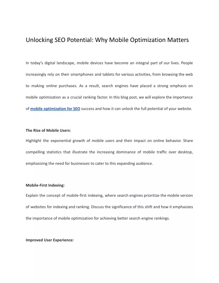 unlocking seo potential why mobile optimization