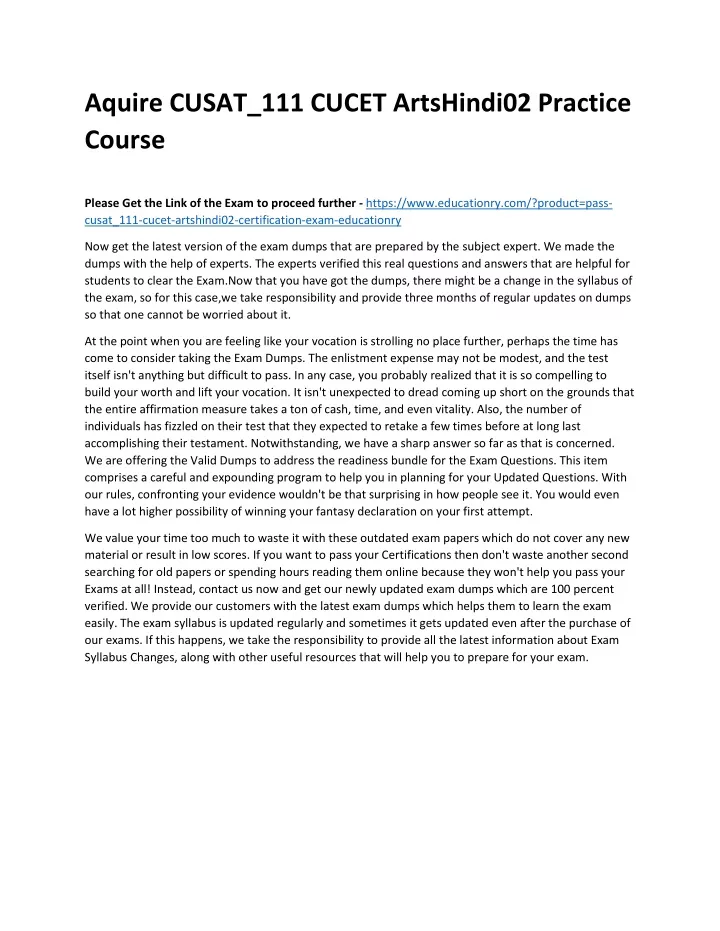 aquire cusat 111 cucet artshindi02 practice course