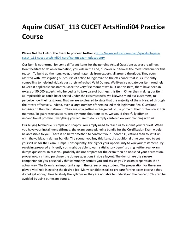 aquire cusat 113 cucet artshindi04 practice course