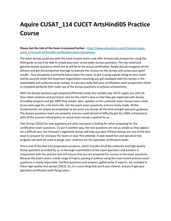 aquire cusat 114 cucet artshindi05 practice course