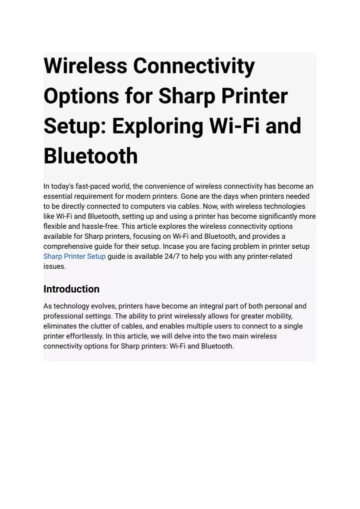 wireless connectivity options for sharp printer