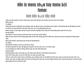 Nên in menu nhựa hay menu bồi fomex