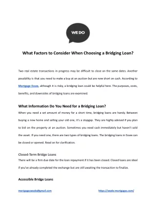 What Factors to Consider When Choosing a Bridging Loan?
