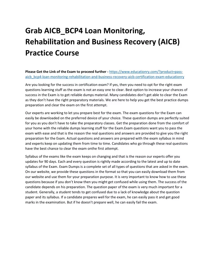 grab aicb bcp4 loan monitoring rehabilitation