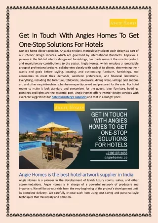 Get In Touch With Angies Homes To Get One-Stop Solutions For Hotels