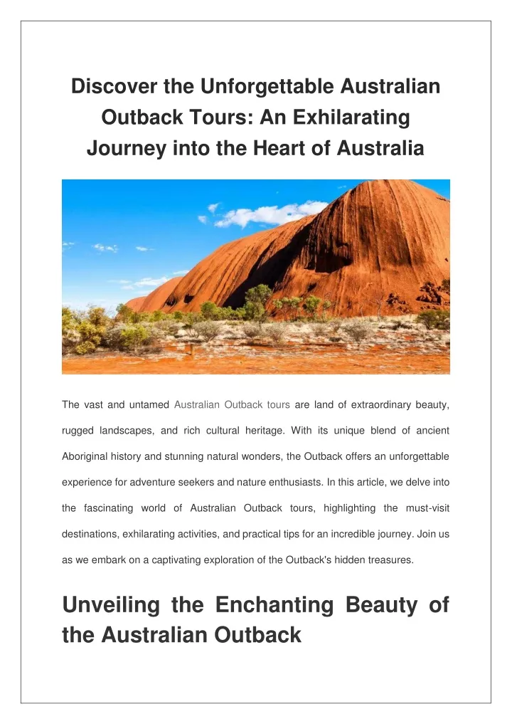discover the unforgettable australian outback