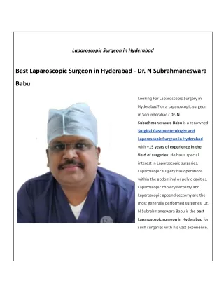 Laparoscopic Surgeon in Hyderabad | Laparoscopic Surgery in Secunderabad | Dr. N
