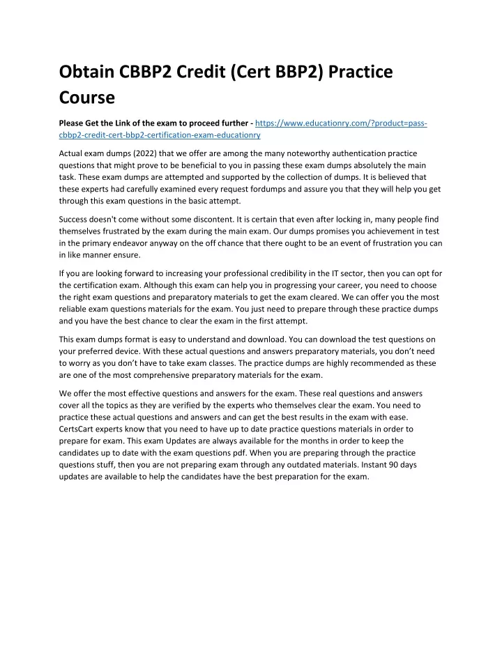 obtain cbbp2 credit cert bbp2 practice course