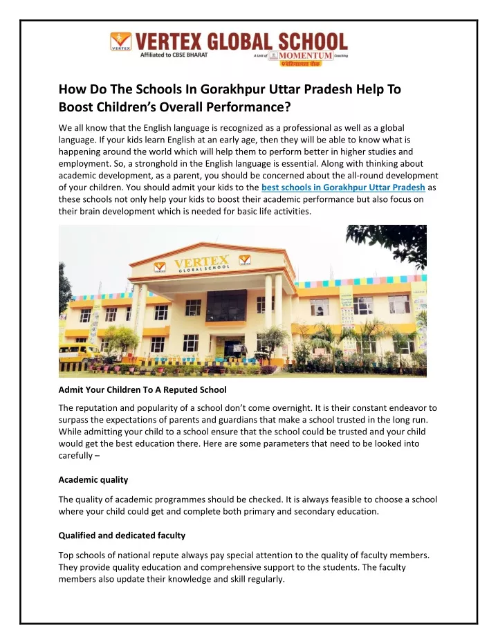 how do the schools in gorakhpur uttar pradesh
