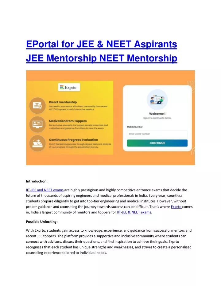 eportal for jee neet aspirants jee mentorship neet mentorship