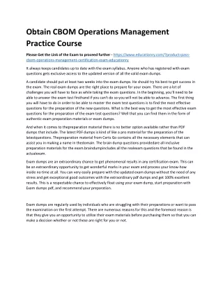 obtain cbom operations management practice course