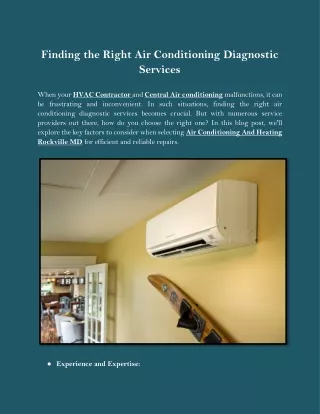 Finding the Right Air Conditioning Diagnostic Services