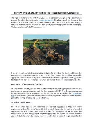 Earth Works UK Ltd.: Providing the Finest Recycled Aggregates