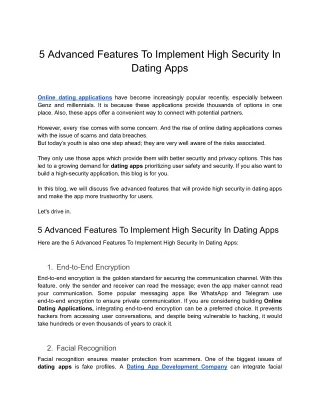 5 Advanced Features To Implement High Security In Dating Apps