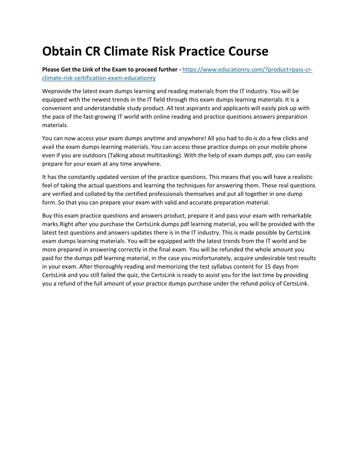 obtain cr climate risk practice course