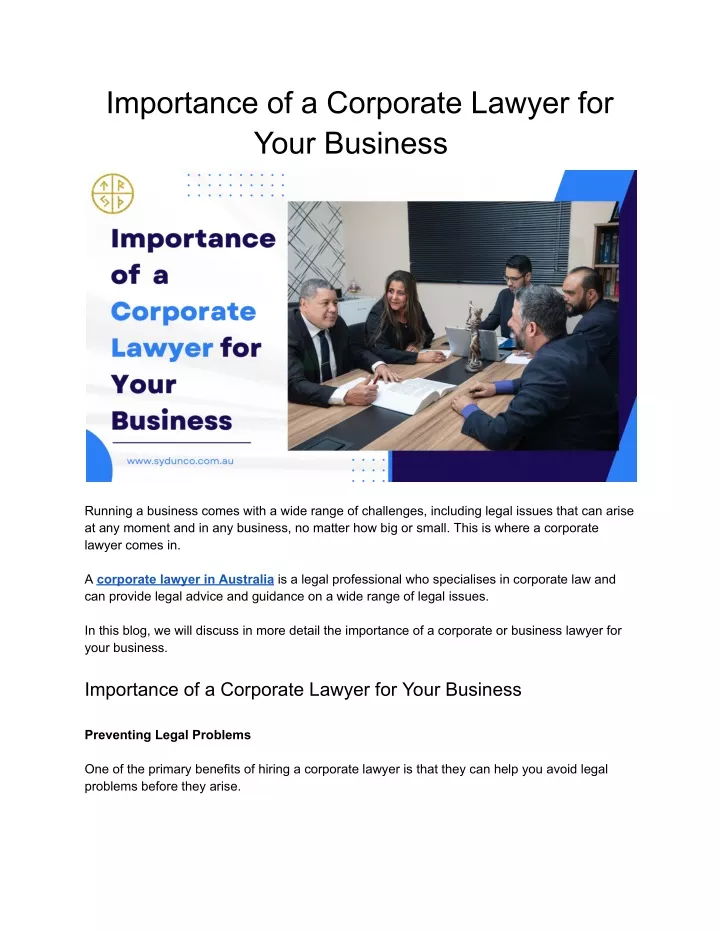 importance of a corporate lawyer for your business