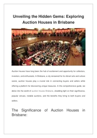Unveiling the Hidden Gems Exploring Auction Houses in Brisbane