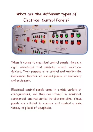 What are the different types of Electrical Control Panels - Southern Controls