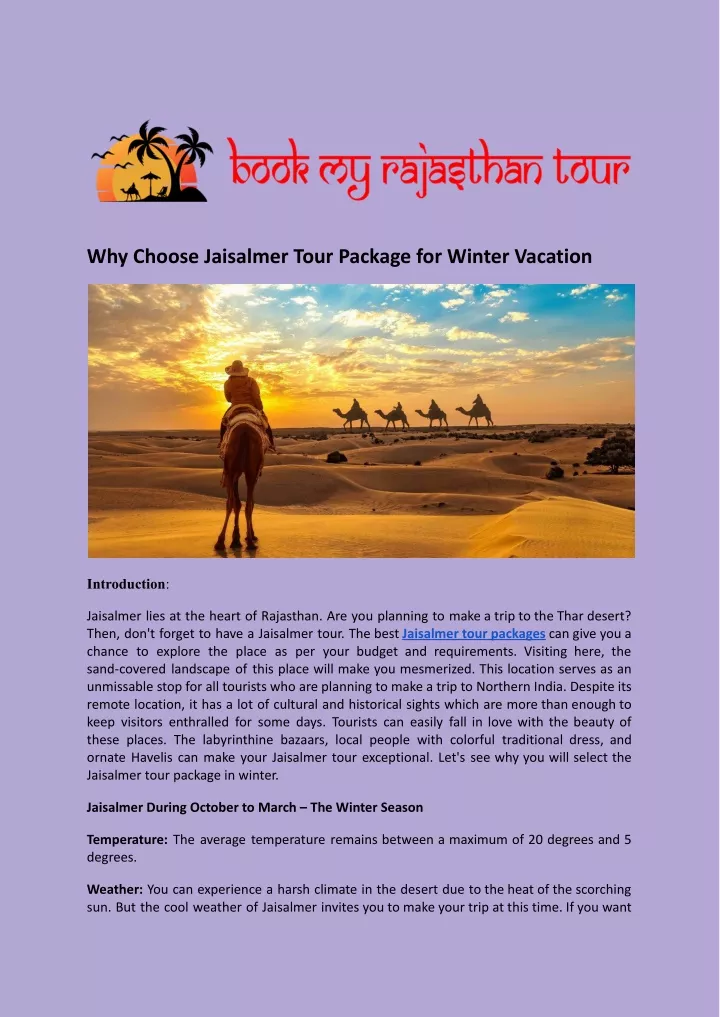 why choose jaisalmer tour package for winter