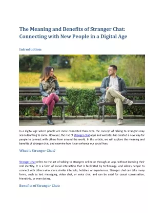 The Meaning and Benefits of Stranger Chat: Connecting with New People in a Digit