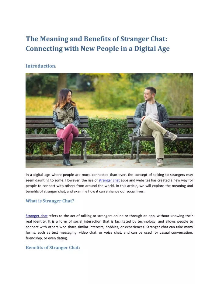 the meaning and benefits of stranger chat