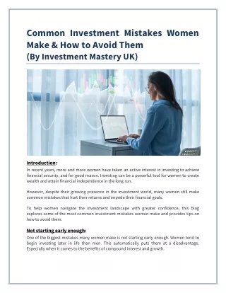 Common Investment Mistakes Women Make_Investment Mastery UK