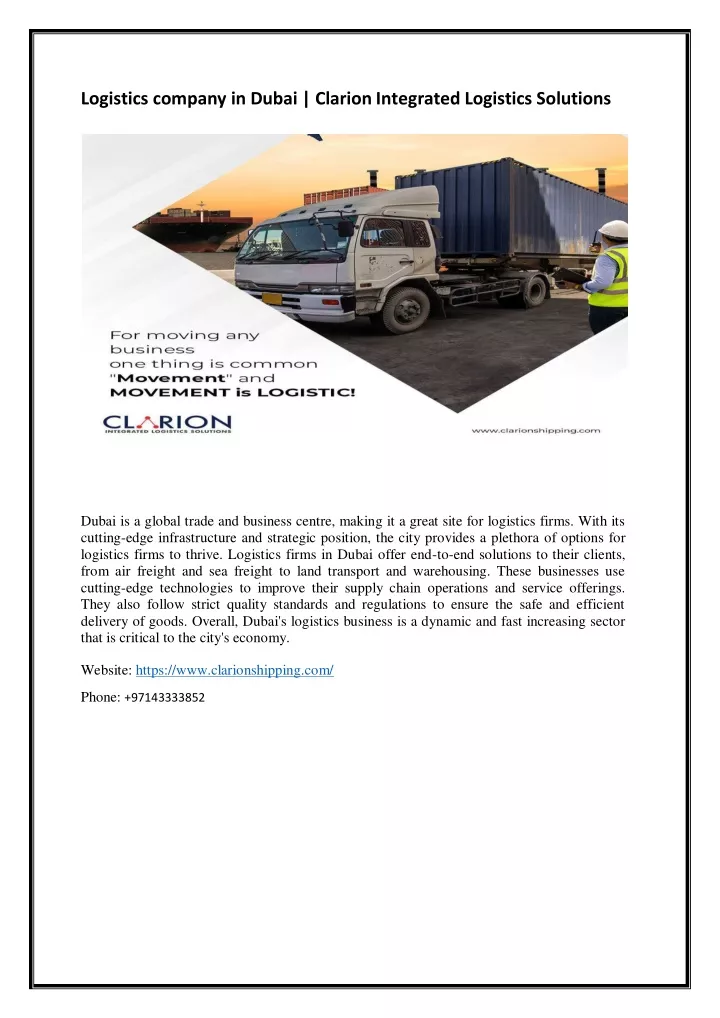 logistics company in dubai clarion integrated