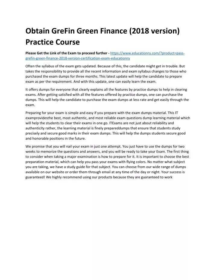 obtain grefin green finance 2018 version practice