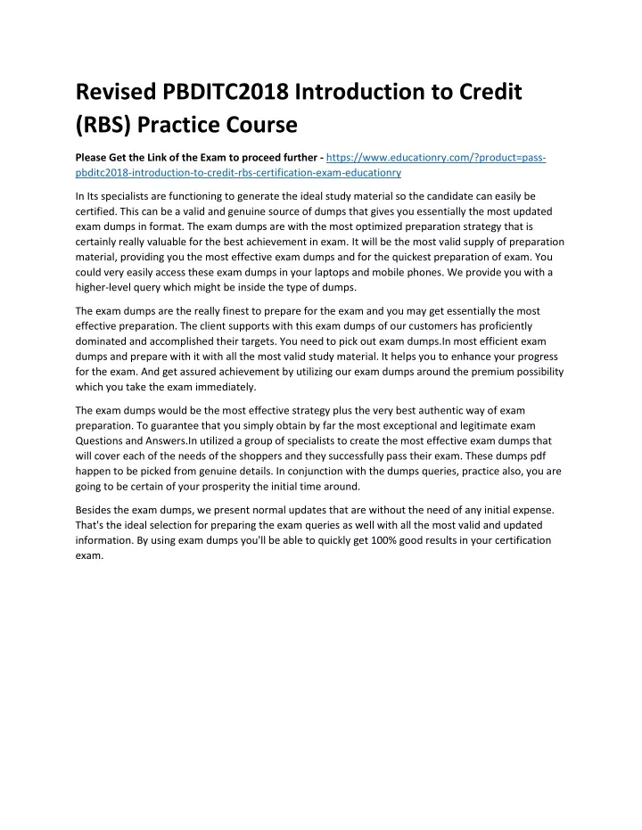 revised pbditc2018 introduction to credit