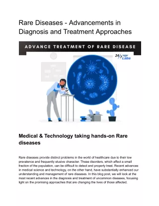 Rare Diseases - Advancements in Diagnosis and Treatment Approaches