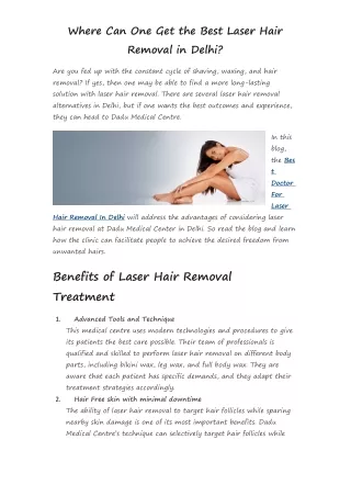 Where Can One Get the Best Laser Hair Removal in Delhi?