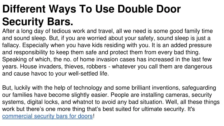 different ways to use double door security bars