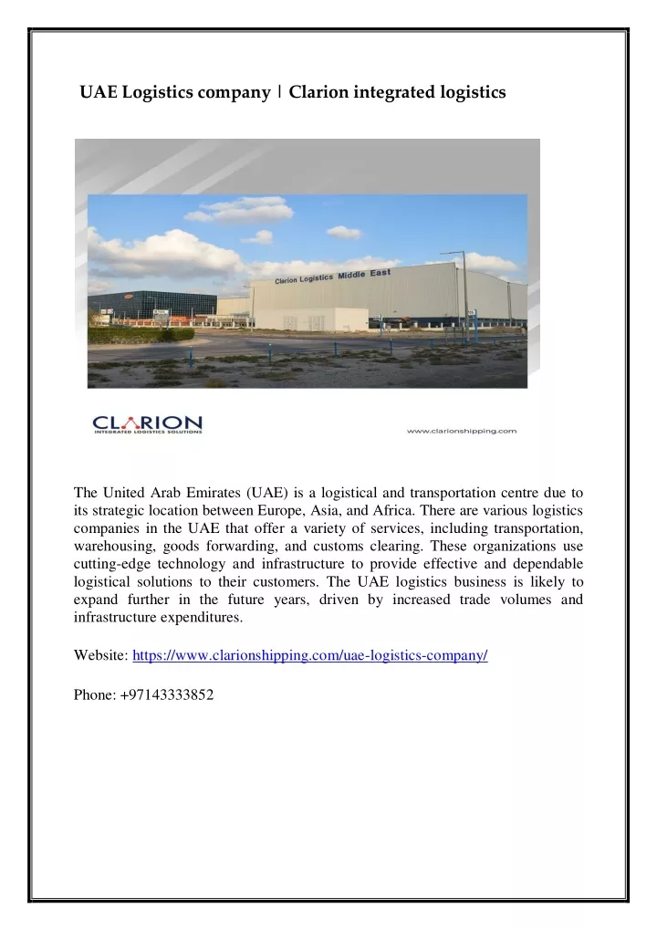 uae logistics company clarion integrated logistics