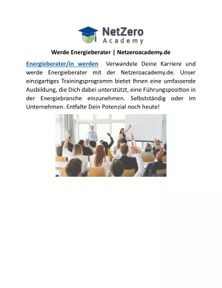 Werde Energieberater | Netzeroacademy.de