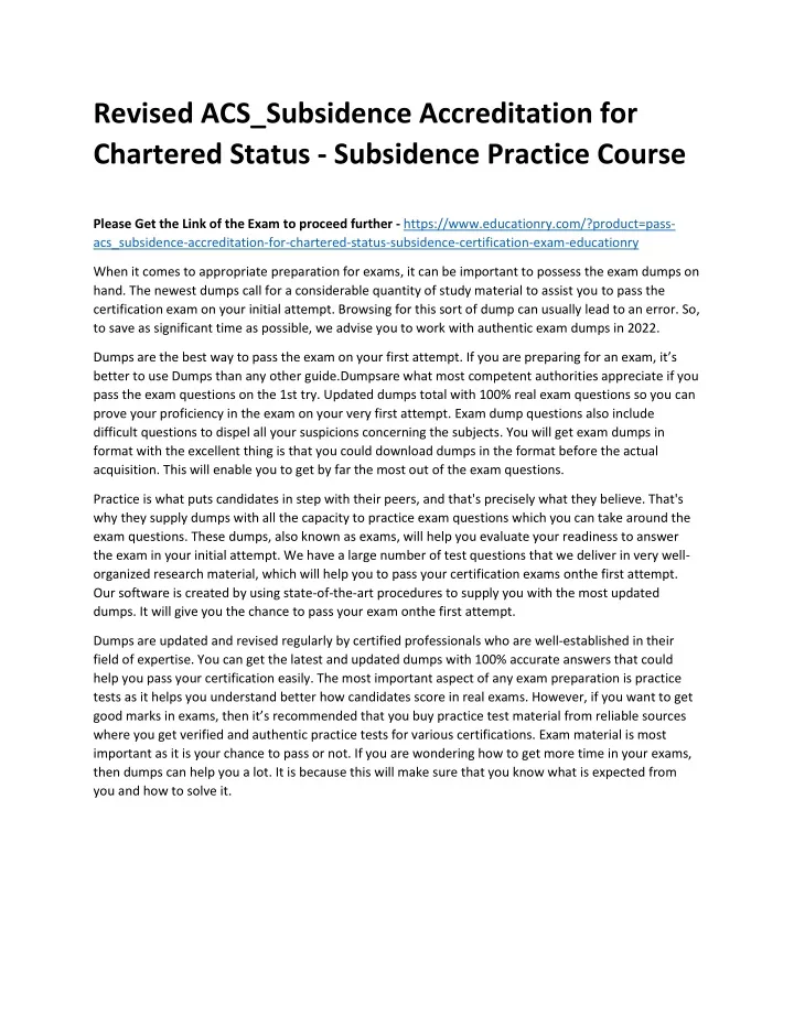 revised acs subsidence accreditation