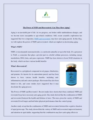 The Power of NMN and Resveratrol