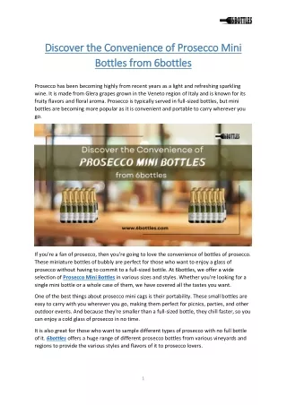 Discover the Convenience of Prosecco Mini Bottles from 6bottles