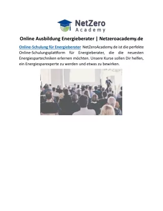 Online Ausbildung Energieberater | Netzeroacademy.de