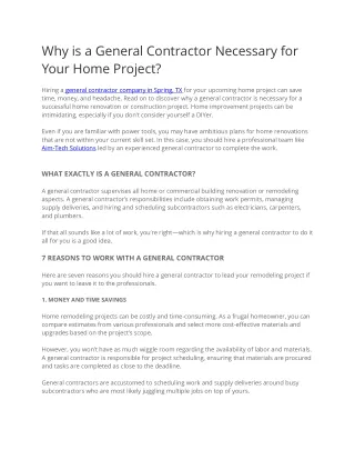 Why is a General Contractor Necessary for Your Home Project?