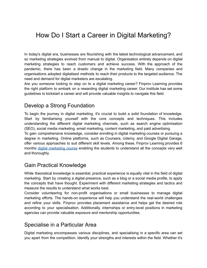 how do i start a career in digital marketing