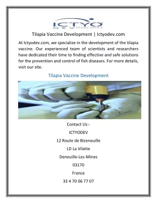 Tilapia Vaccine Development  Ictyodev